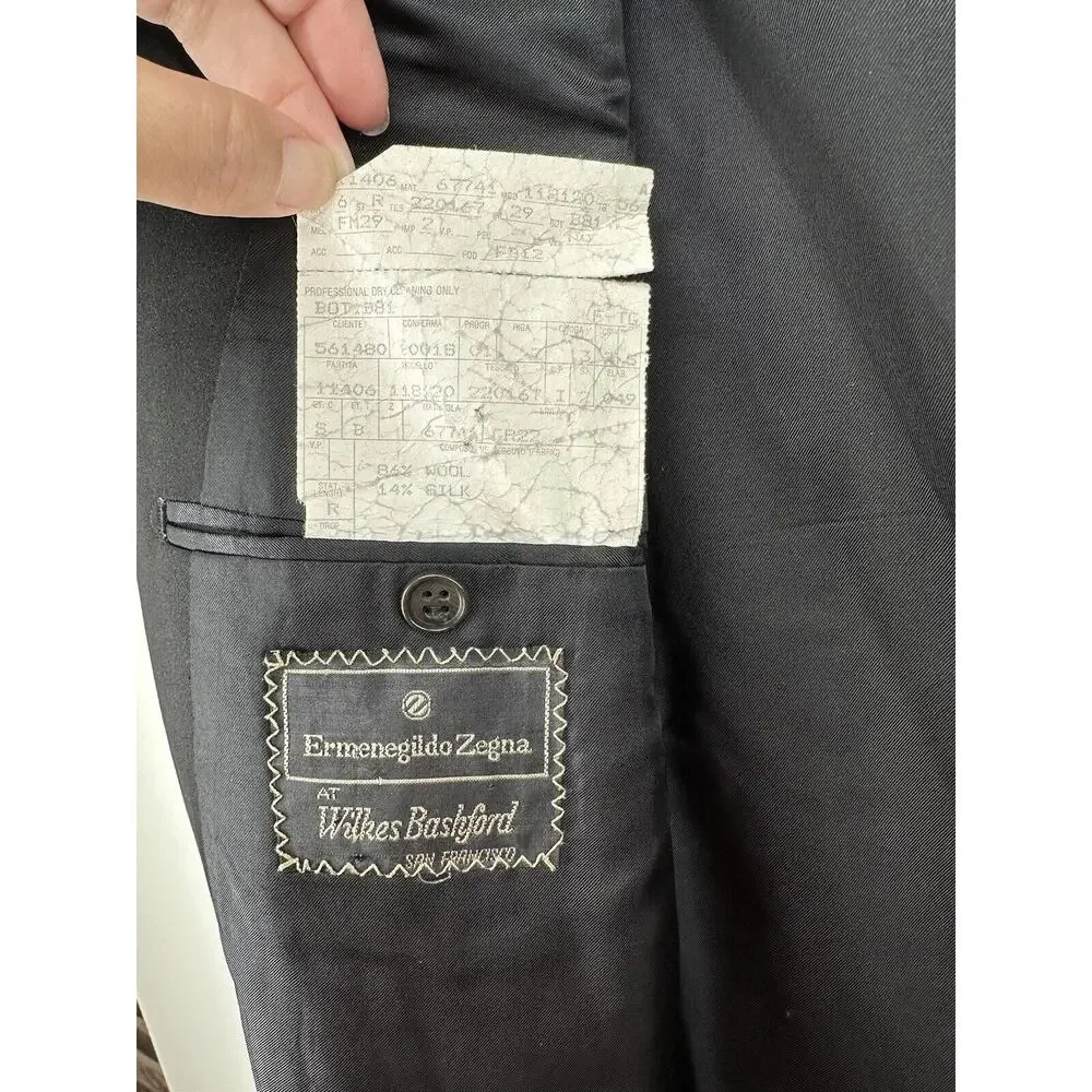 Ermenegildo Zegna Bashford Tuxedo Blazer Mens 56 Wool Silk 1 Button Jacket Black